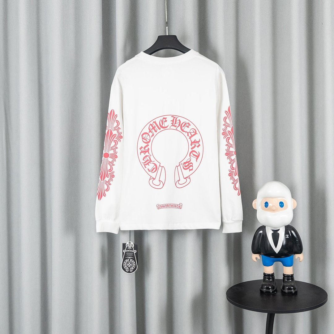Chrome Hearts Red Horseshoe Long Sleeve Tee