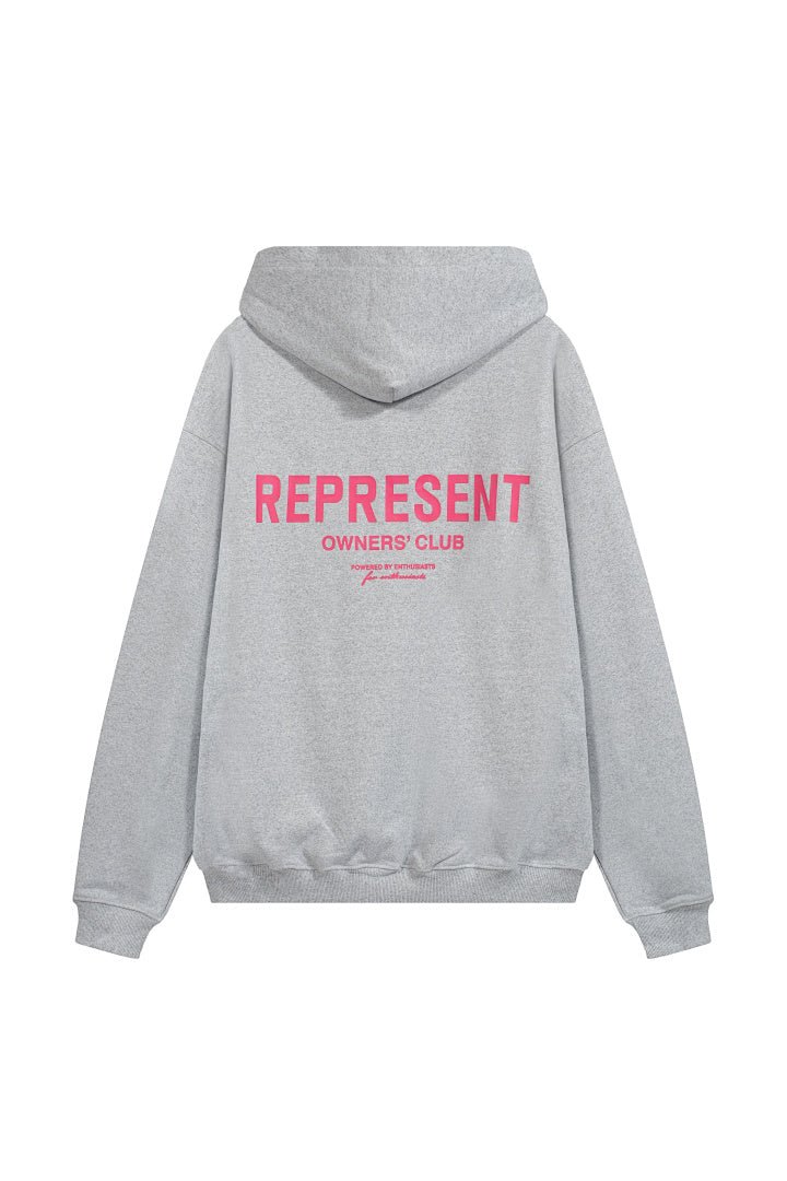 Represent Hoodie AB010 Light Grey Pink Logo - front